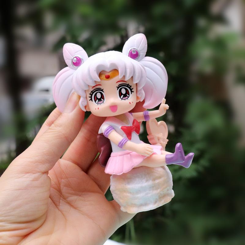 Sailor Moon Anime Figure 6Pcs Set Q Version Pvc Collectible Model Doll Cake Topper for Home Decoration & Fans Birthday Gift