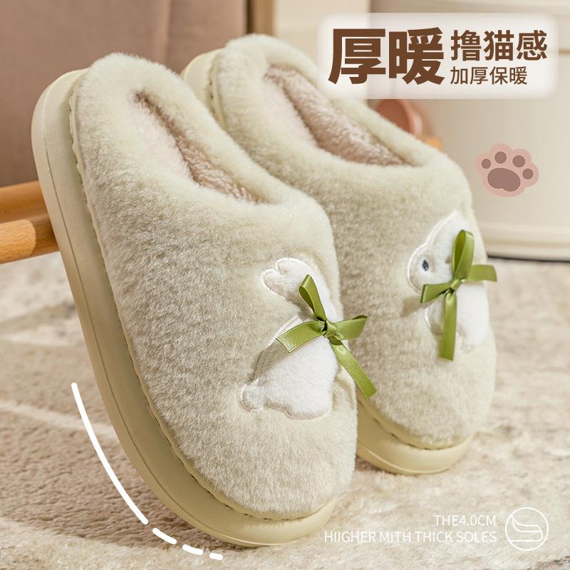 Cotton slippers women's new autumn and winter cute cartoon thick bottom warm plush non-slip cotton drag women