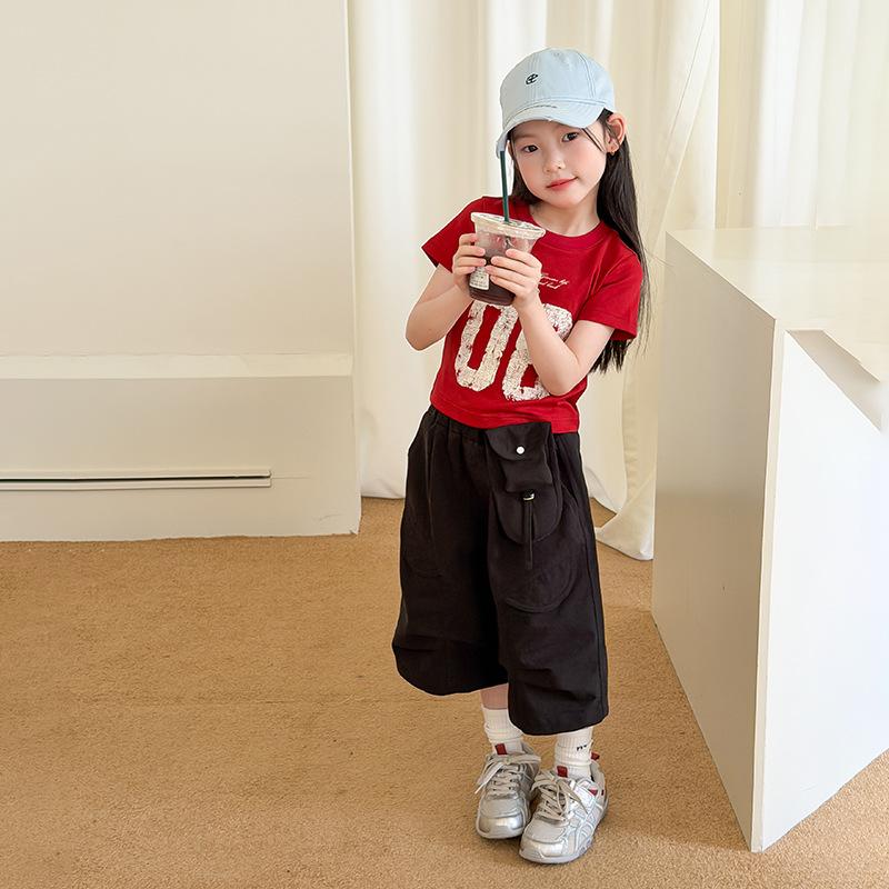 Girls Casual Slim Fit Letter Print Short Sleeve T Shirt Kids Top 100cm красный