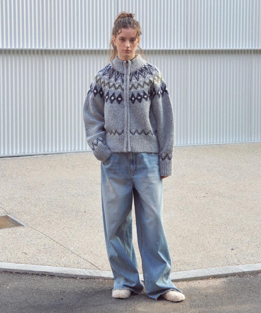 CITTA Nordic Wool Blend Jacquard Knit Zip-Up_Ctk255(Grey)