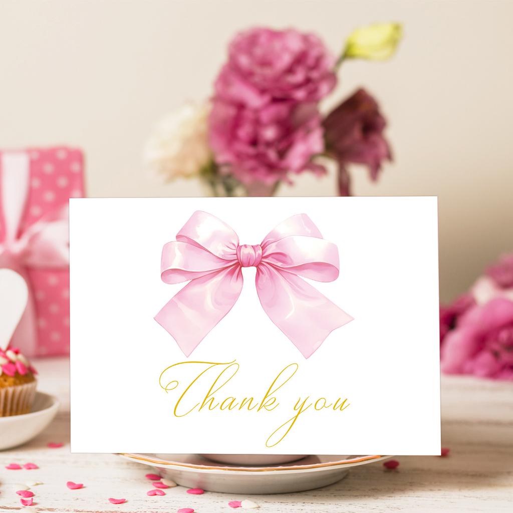 Watercolor Bow Greeting Cards Set with Envelopes, Thank You Notes for Birthday Wedding Blessing Messages, Party Favors