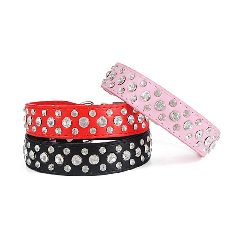 Adjustable Rhinestone Studded PU Leather Dog Collar for Small Medium Large Dogs Cats Anti-Bite Pet Neck Ring Pet Supplies