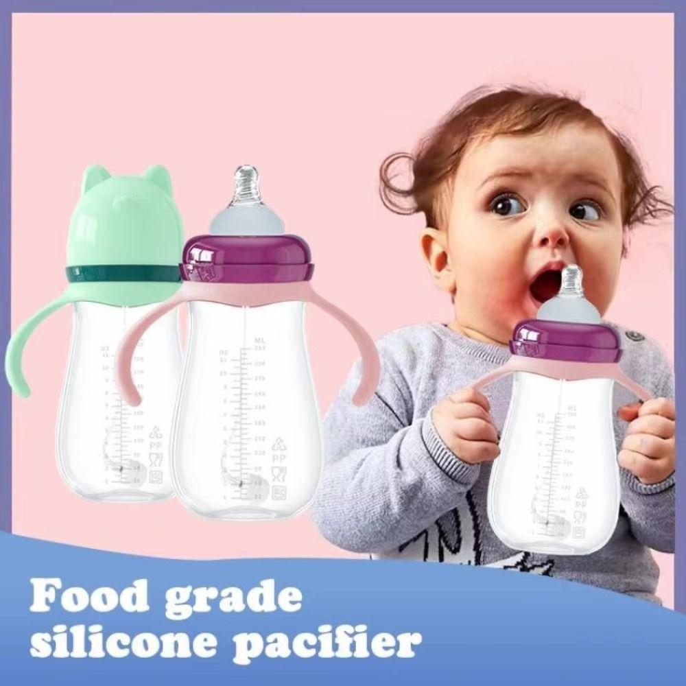 PP Cat Shape Milk Bottle Silicone Nipple Baby Bottle With Handle Feeding Supplies