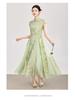 Abito Qipao in Organza Patchwork di Pizzo Burnout 3D Stile Cinese Nuovo Nanyou con Vita Stretta