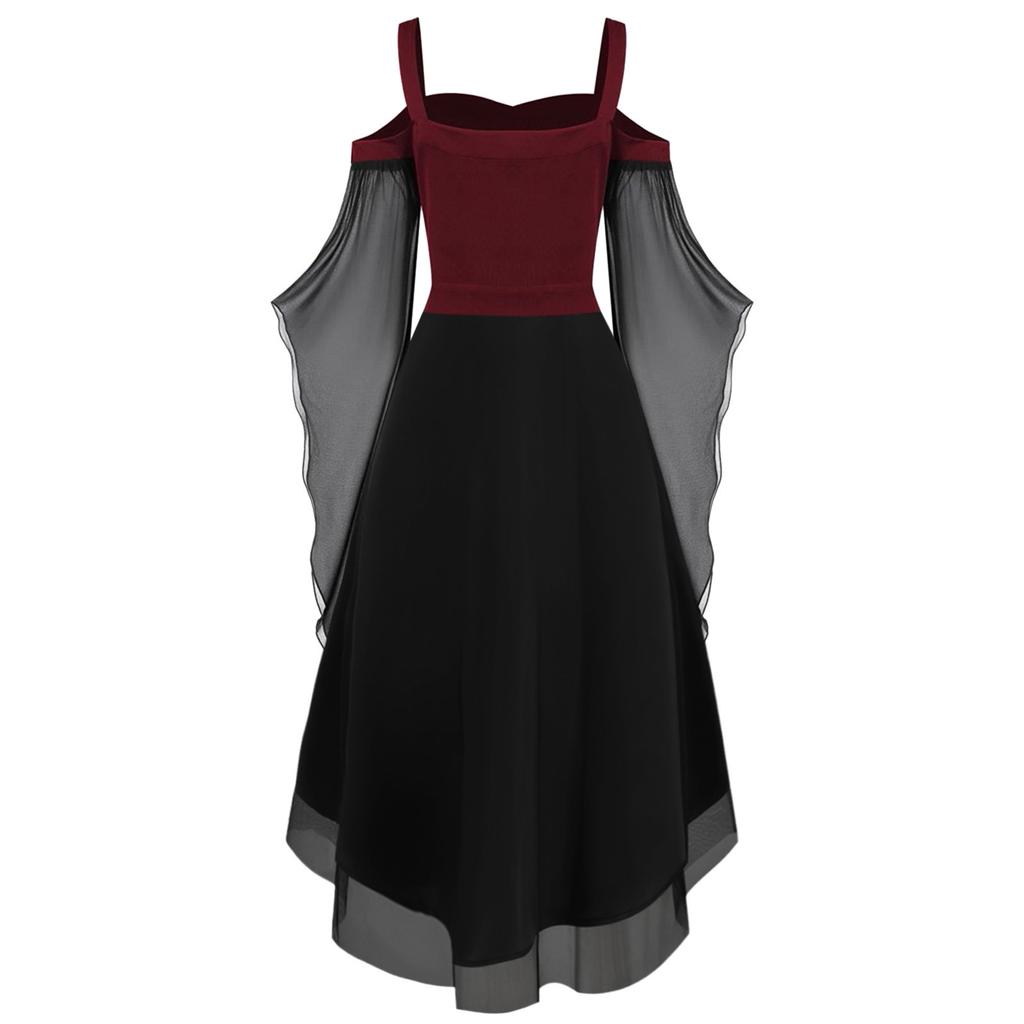 New Medieval Witch Dress For Women Halloween Carnival Women Plus Size Cold Shoulder Butterfly Sleeve Halloween Gothic Dress