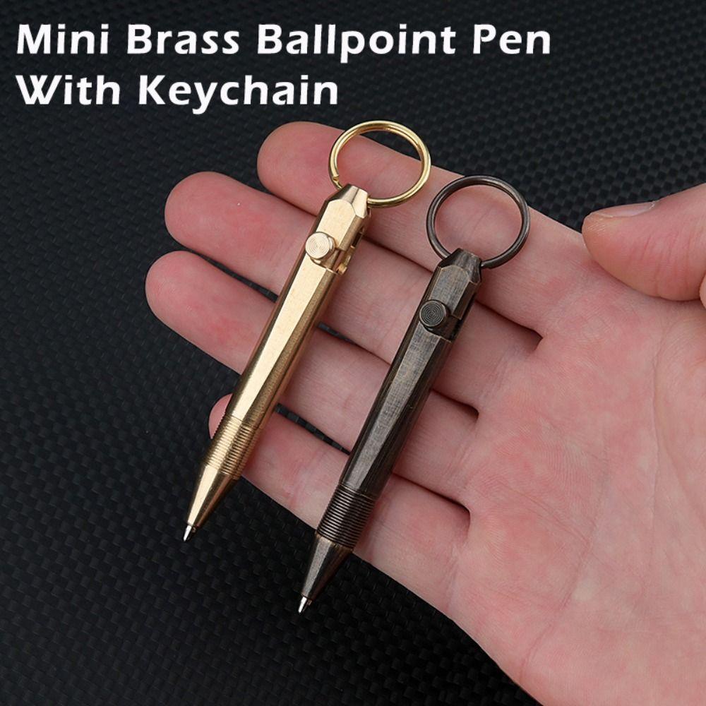 Multifunctional Brass Mini Ballpoint Pen with Keychain Portable Gel Pen Writing Pen School Office