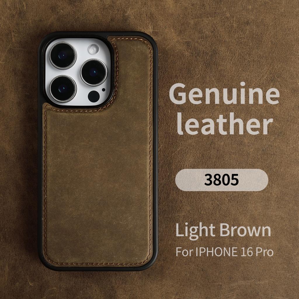 Retro Crazy Horse Pattern Genuine Leather Case For iPhone 16 Pro Max 15 14 13 12 11 Luxury Cowhide Back Cover Protective Shell