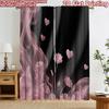 2D Flat Printing 2pcs Curtain Party Curtain Valentine's Pink Floral Hearts Digital Printed Polyester Drapes Festive Wall Decor