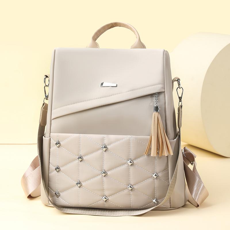 Embroidered Rhomboid Backpack Large Capacity Women's Commuter Bag Multifunctional Shoulder Bag