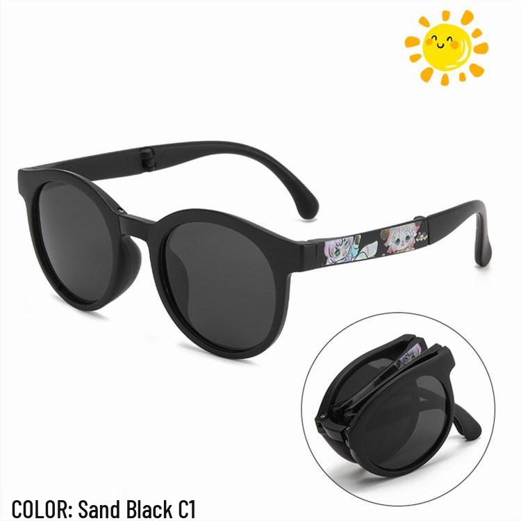 Faltbare polarisierte Sonnenbrille im koreanischen Stil für Kinder - Bequemes, rundes Gestell für Jungen und Mädchen
