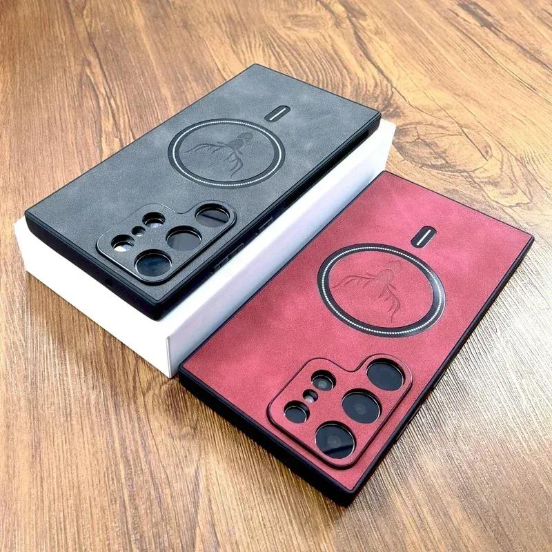 Vintage Leather Phone Case For Samsung Galaxy S24- Shockproof Wear-resistant Magsafe Wireless Charging Phone Cover For S24 S23 S22 S21 Ultra Plus FE