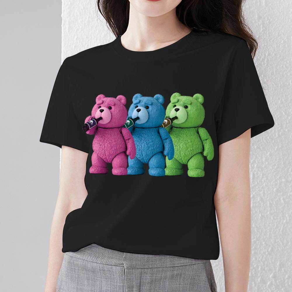 Tričko Dámské Street Tričko Kreslený Cool Teddy Bear Potisk Cool Krátký rukáv Měkký Úzký výstřih do O Dámské ležérní top na dojíždění