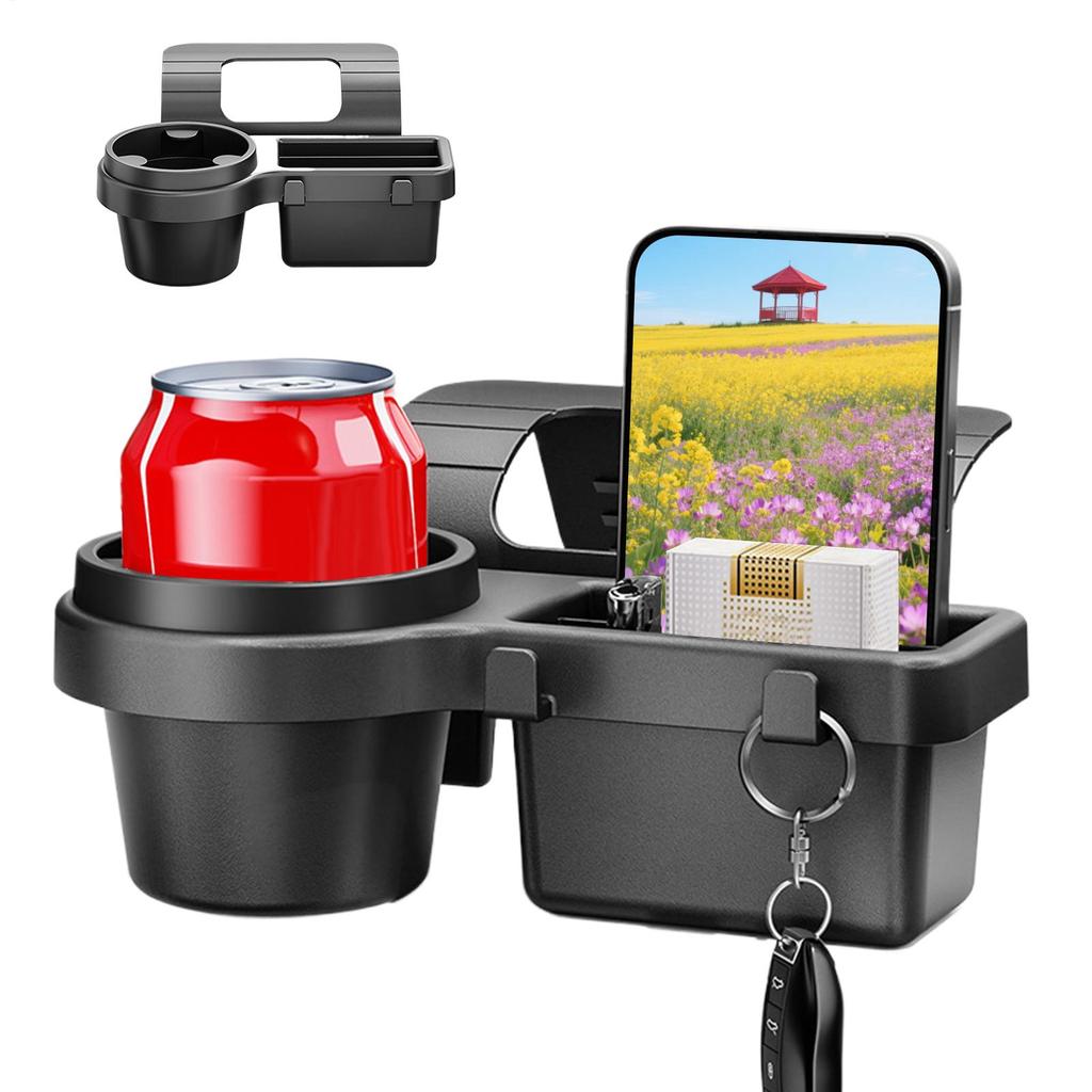 Multifunctional Car Door Cup Holder with Dua L Hanging Hooks Charging Port Window Drink Bottle Holder Stand Phone Key Organizer