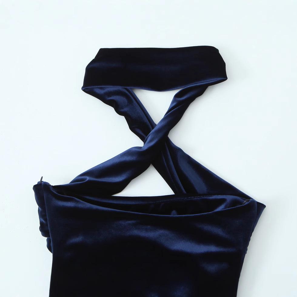 2024 Autumn Women's European & American Style Velvet Sleeveless Halter Top 9511072