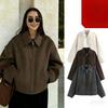 Women's Turn Down Collar Long Sleeve Cropped Jacket Loose Fit Casual Zip Up Outerwear