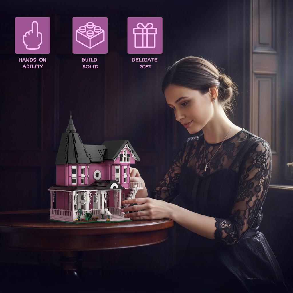 1788PCS MOC Pink Victorian House Building Blocks Magic Castle Model Bricks Holiday Desktop Ornament Puzzle Toy Halloween Gift