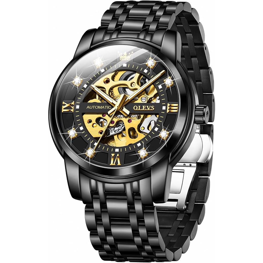 OLEVS G9901 Men's Automatic Mechanical Watch Stainless Steel Bezel Luminous Waterproof Classic Black Band Black Dial