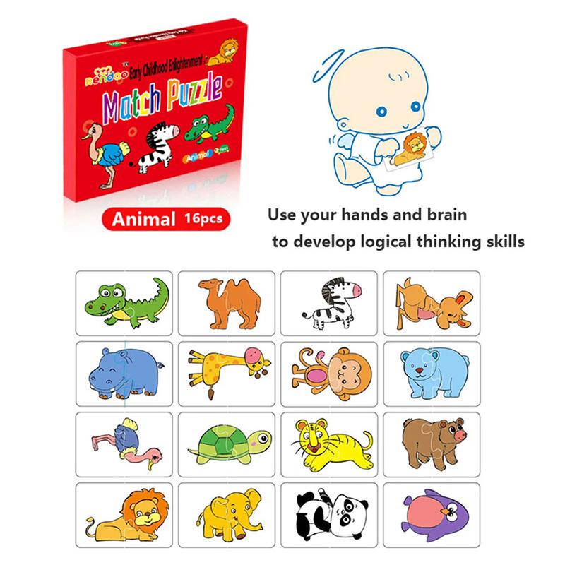 32 ks Párovací karty pro batolata Raná montessori vzdělávací puzzle Hračky Kreslené puzzle Zvíře Barva Tvar Kognitivní trénink Dárky