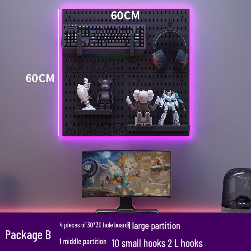 Punch-Free Perforated Board Rack: DIY E-Sports & Study Room Wall Decor for Game Equipment Display