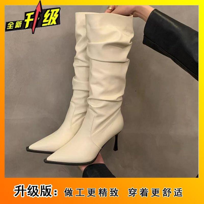 2025 autumn and winter new high-heeled pointed pile boots children fashion thin heel retro high boots children