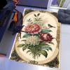 1pc Elegant Floral Bird Area Rug Crystal Velvet, Large Square Carpet with Vibrant Pink Peonies & Green Foliage, Perfec