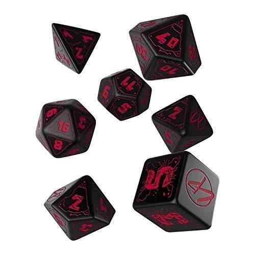Jeu de dés - q-workshop - cyberpunk red essential - 7 dés - noir et rouge