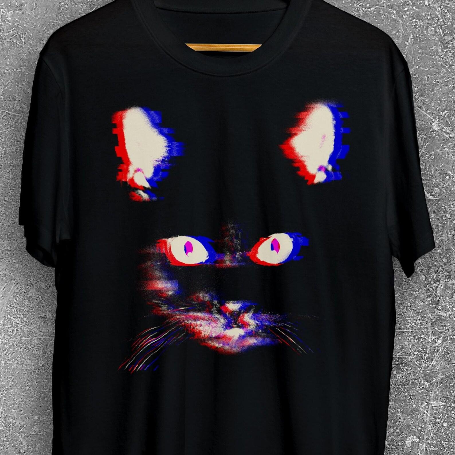 Psychedelic Cat T shirt Gift for Woman and Man, Distorted Cat Tee Shirt, Gothic Alt Clothing, Band Tee, Unisex Cat Lover Gifts, Trippy Shirt XL