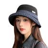 Retro plaid bucket hat women's autumn and winter curling edge shows a small washbasin hat versatile shows a small face big brim warm hat tide