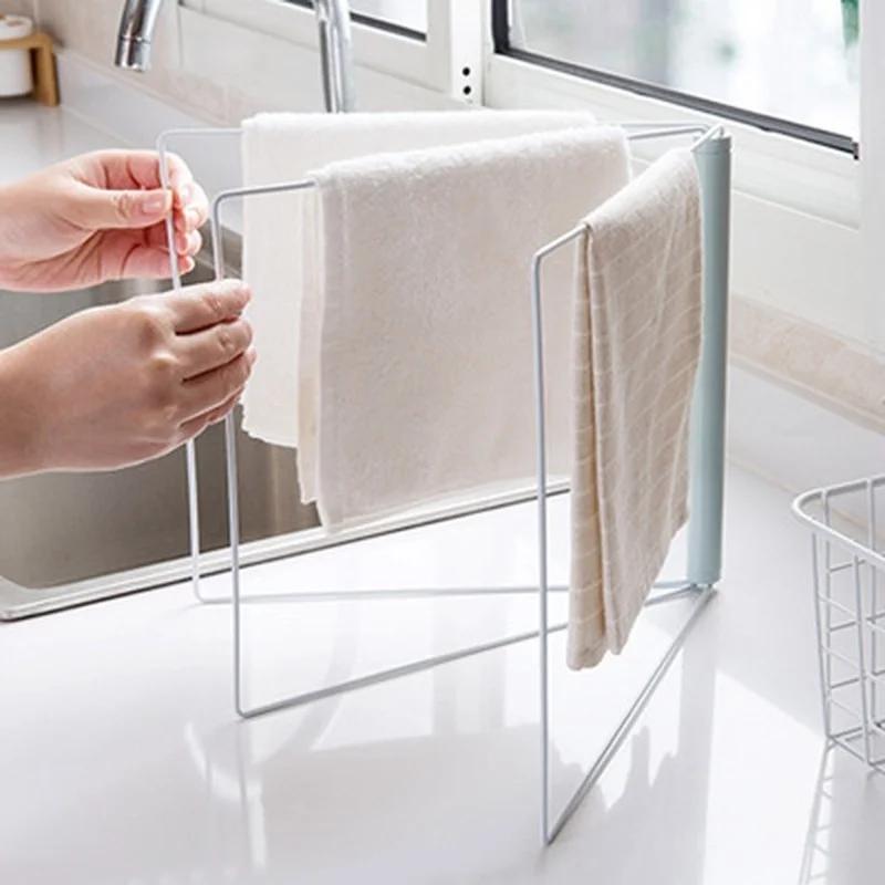 1PCS Three Towel Bar Rack Metal Foldable Towel Clothing Rag Shelf Kitchen Sink Desktop Towel Sponge Drying Rack Stand