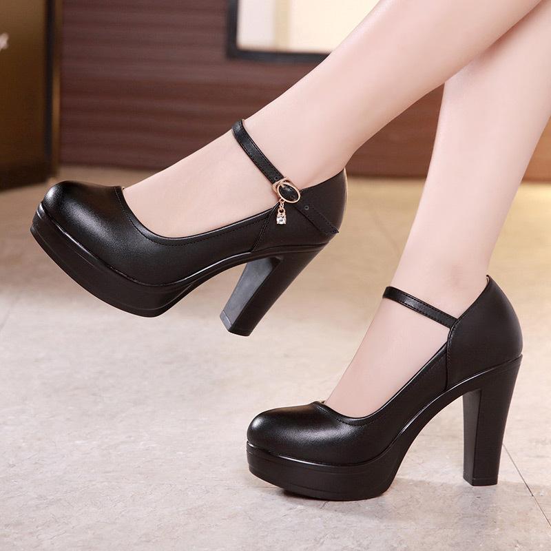 Size 32-43 Women High Heel Shoes Round Toe Thick Heel Wedding Party Shoes Platform Women Pumps Women Offfice Shoes 8cm/10cm/12cm
