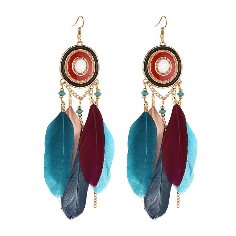 

Boho Long Feather Chain Tassel Dangle Earrings For Women Beach Beaded Handmade Colorful Enamel Wedding Zircon Pendientes Mujer різнокольоровий