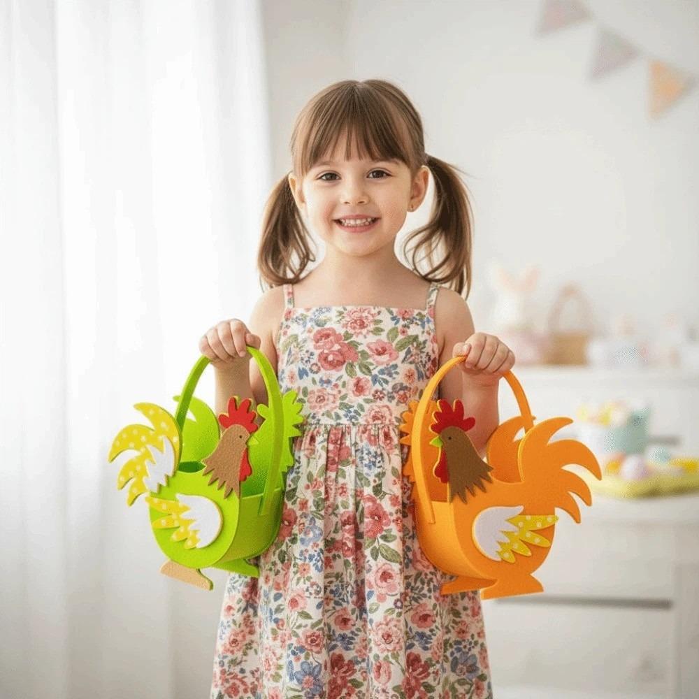 Cartoon Cock Felt Chicken Basket Cut Easter Storage Case Rooster Candy Box Wedding Ornaments