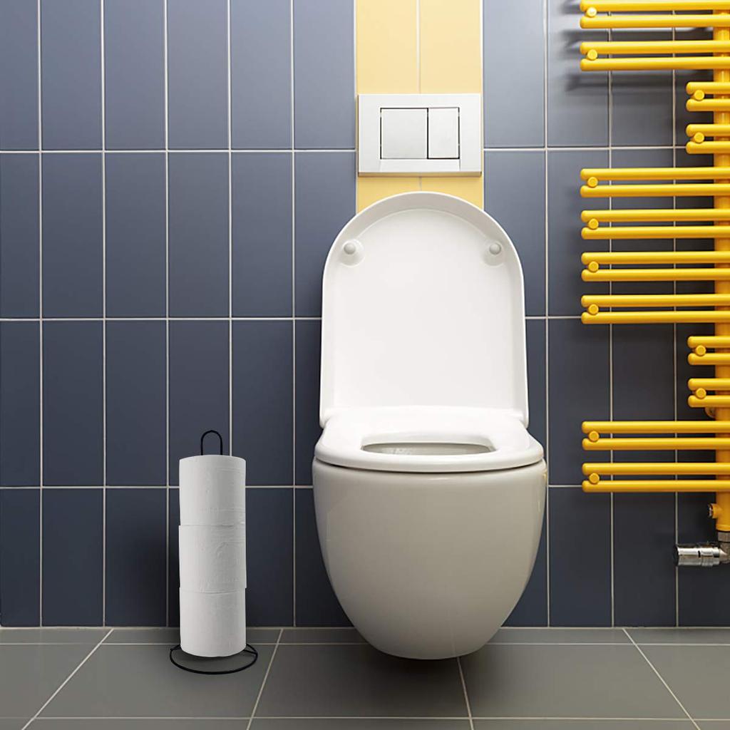 Two Freestanding Toilet Paper Roll Holders for Bathroom and Kitchen Storage (Black)