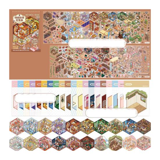 3D Scene Sticker Book Set for Kids Adults DIY Mini House Stickers Kit Reusable Kawaii Stickers for Home School Office
