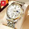 OLEVS 2858 New Moon Phase Quartz Watch for Men Stainless Steel Waterproof Anti-Scratch Luminous Chronograph Mens Wristwatch