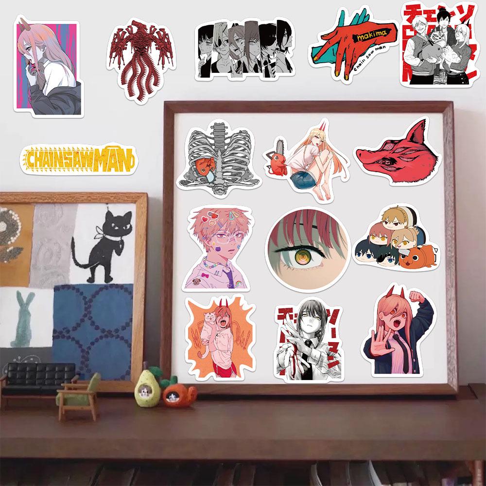 50 Pegatinas Creativas de Chainsaw Man Anime para Diarios, Manualidades, Teléfonos y Portátiles