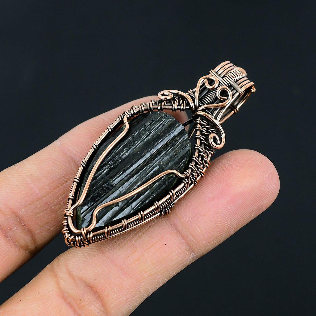 Handmade Copper Wire Wrapped Black Tourmaline Pendant – Healing Crystal Jewelry for Men & Women