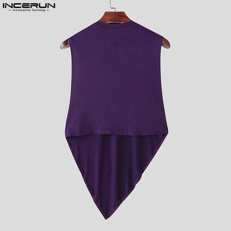 INCERUN Men O Neck Sleeveless Beading High Low Casual Loose Thin Tank Tops