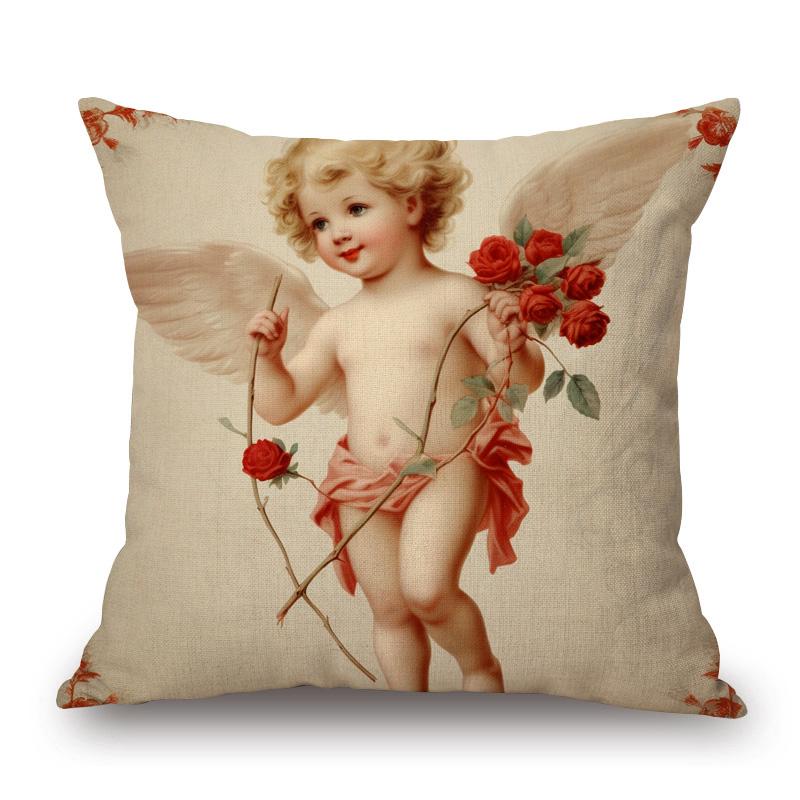 Victorian Angel Baby Cushion Cover European Vintage Baby With Flowers Love Pillow Case