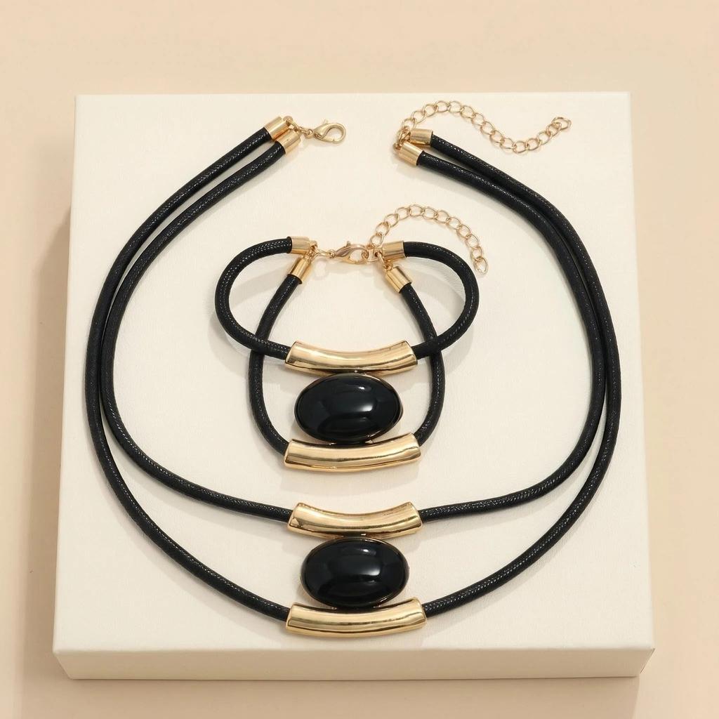 Bohemian Acrylic Snail Oval Eye Wax Cord Necklace And Bracelet Jewelry Set For Women Fashion Accessories Gift