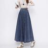 Lace Up Corset Midi Long Skirts Women Spring Summer Korea Style Vintage High Waist Jean Skirt A Line Ruffle Pleated Denim