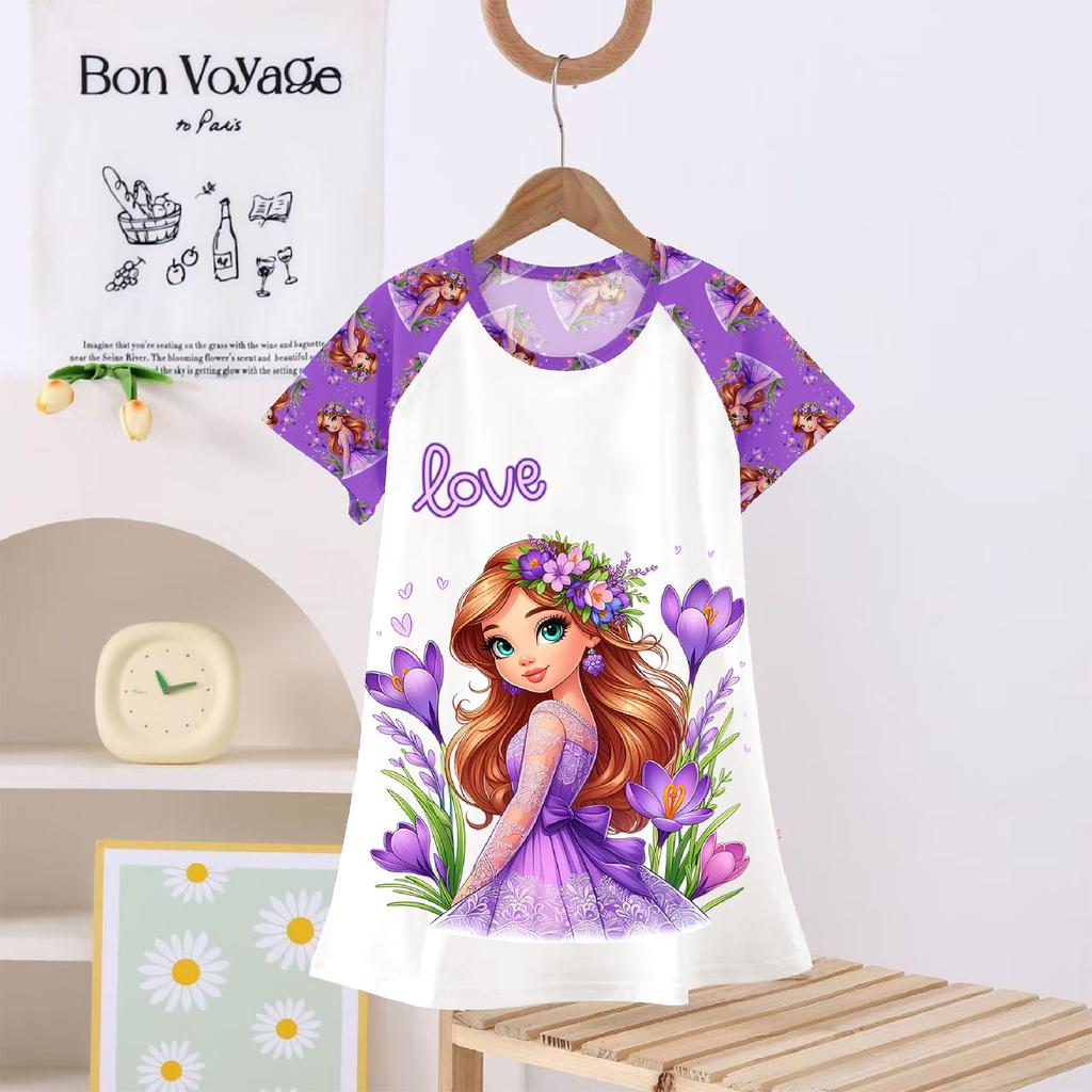 Summer 3-8 Years Old Girls Nightgown Cartoon Ice Snow Thin Design New Fashion Cute Comfortable Girls Dress