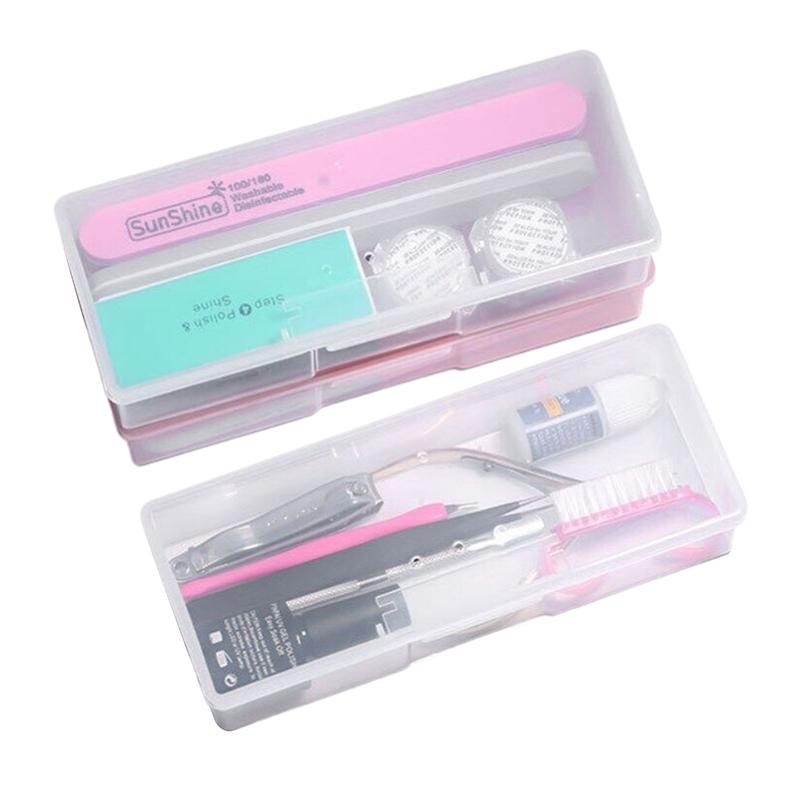 1Pc Nail Art Rectangle Plastic Transparent Storage Box Nail Rhinestone Brush Pen Buffer Grinding Files Container Case