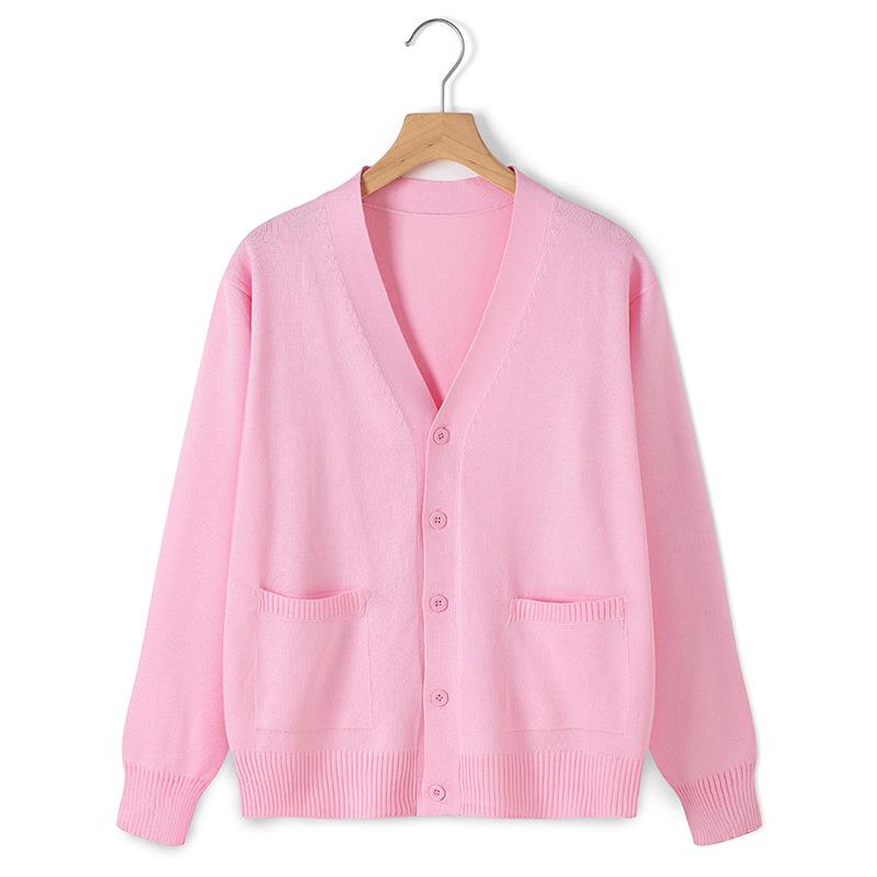 Japanese Style V-Neck Long Sleeve Knit Cardigan - Solid Color Academy Uniform