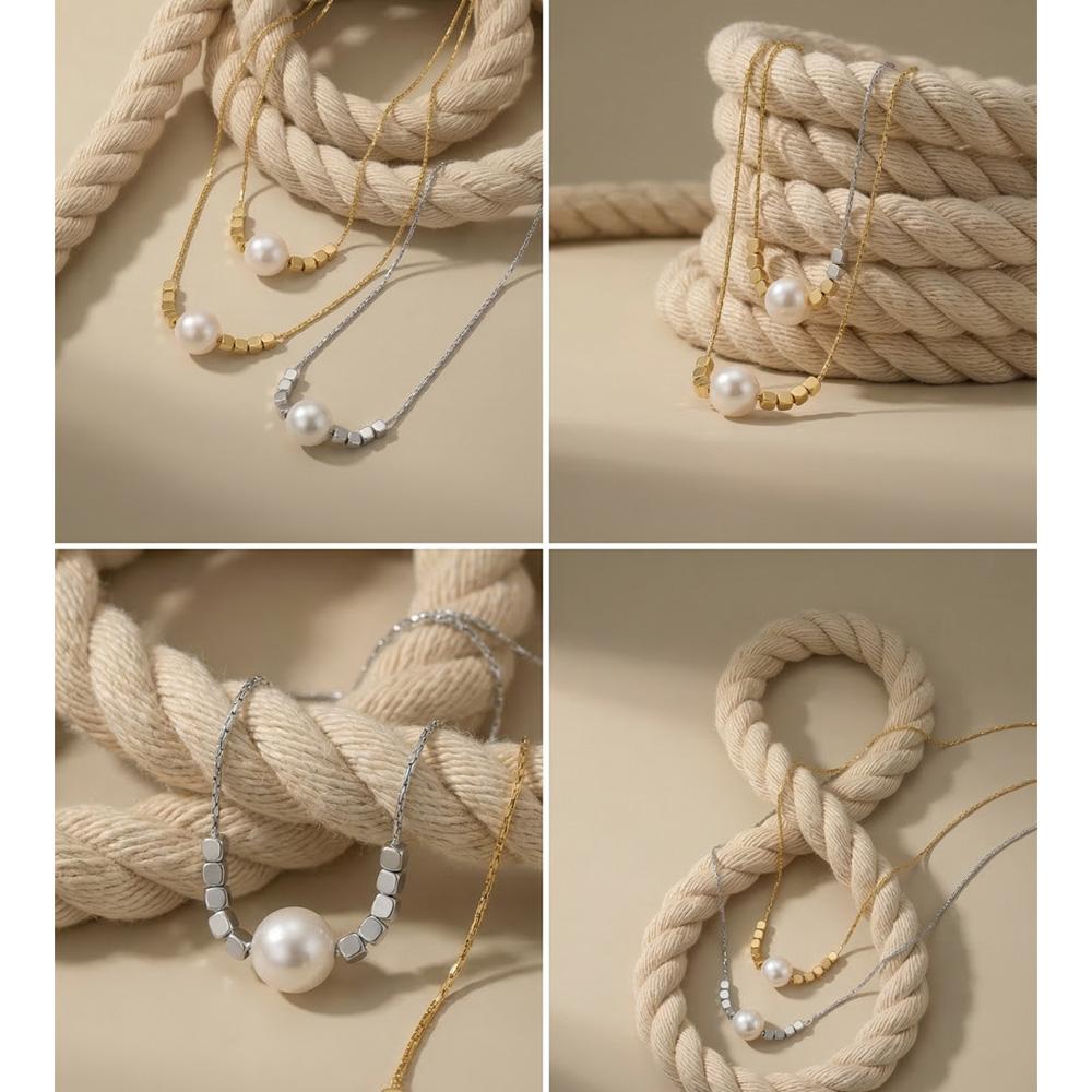 Yhpup Stainless Steel Natural Pearl Chic Pendant Necklace Summer Wear Stylish Simple Trendy Jewelry PVD Waterproof Plated