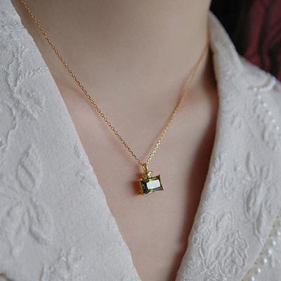Green Perfume Bottle 925 14K Gold Plated Silver Necklace_Ih
