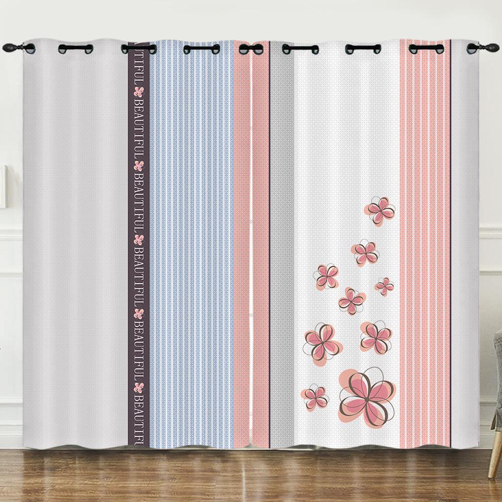 Curtains Simple And Simple Pattern 3D Digital Printing Blackout Curtain Punching