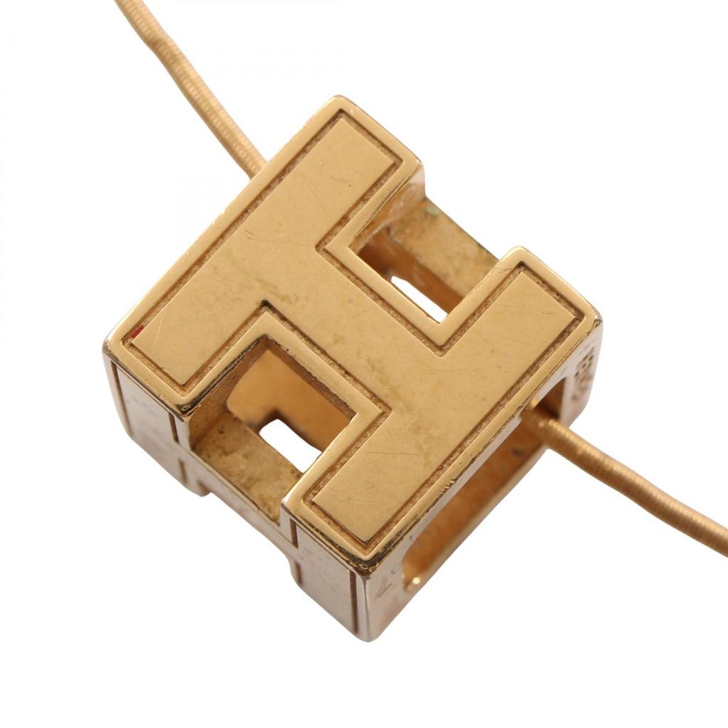 Used HERMES Cardue Ash H-cube Necklace Gold Plated Gold Used