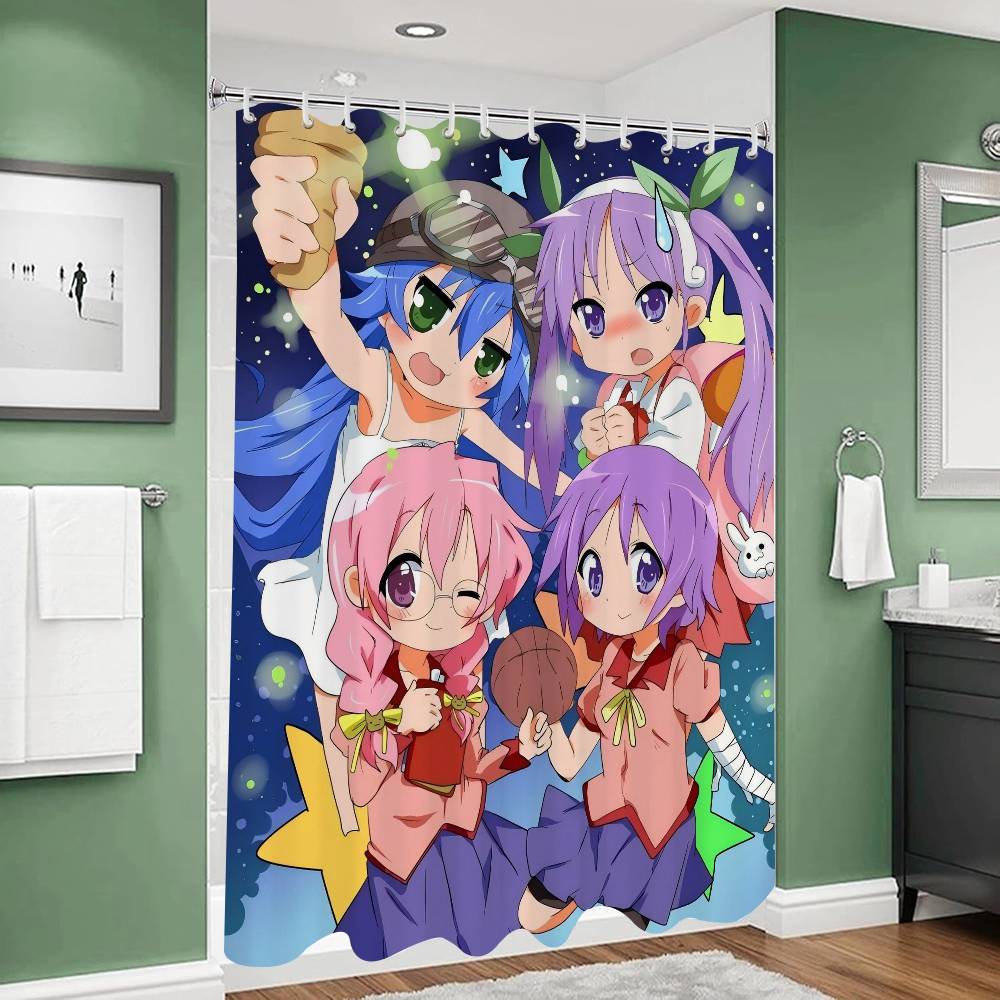 Popular Anime Cute L-Lucky Stars Polyester Shower Curtain Waterproof Rust Resistant Grommet Easy Care Wipe Clean Durable
