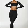 Women Tight‑Fit Yoga 2‑Piece Set, High‑Waist Quick‑Dry Long‑Sleeve Workout Outfit for Outdoor Running Fitness